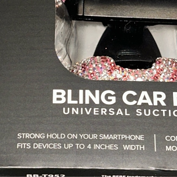 BEBE Bling Car Mount Crystal Dashboard Phone Holder Up to 4” W 360 Full Rotation - Picture 9 of 12